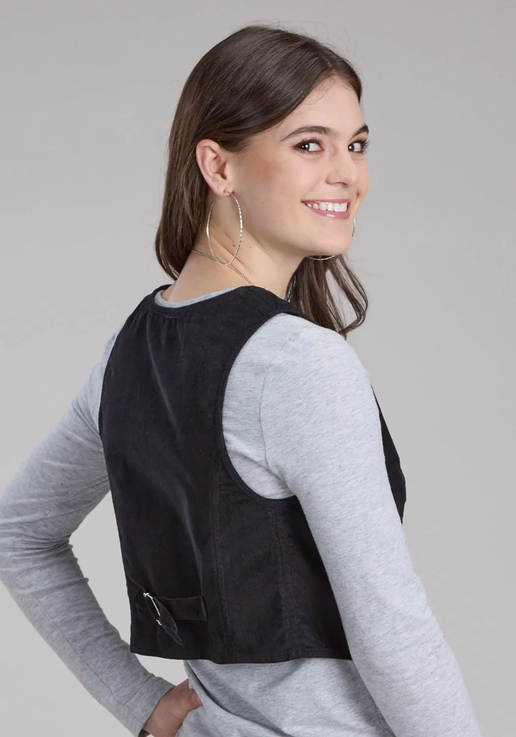 Neutral Look Roper Womens Fitted Mini Corduroy Black 100% Cotton Vest