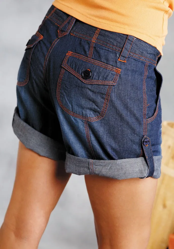 Classic Comfort Effortless Style Roper Womens Five Star Blue 100% Cotton Indigo Denim Shorts Roll