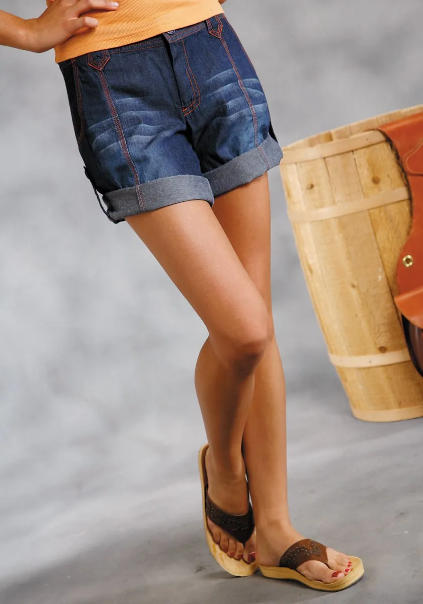 shrink - resistant Roper Womens Five Star Blue 100% Cotton Indigo Denim Shorts Roll
