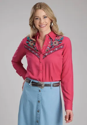 Roper Womens Floral Challis Deep Pink 100% Rayon L/S Blouse Classic Appeal All Purpose Weave Design Roper Womens Floral Challis Deep Pink 100% Rayon L/S Blouse