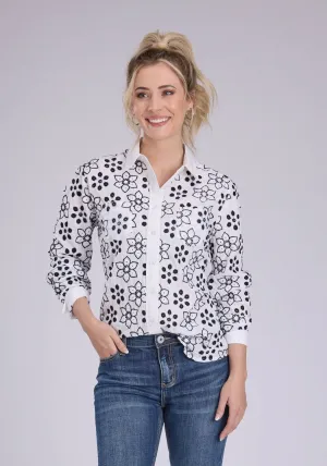 Roper Womens Floral Eyelet Western White/Black 100% Cotton L/S Blouse Versatile Picks Roper Womens Floral Eyelet Western White/Black 100% Cotton L/S Blouse Urban Comfort Metallic Finish