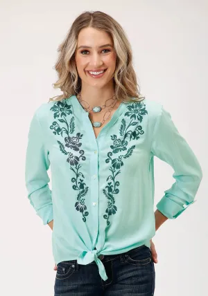 Roper Womens Floral Long Tails Aqua 100% Rayon L/S Blouse Dynamic look Stretchable Material Relaxed Vibe Roper Womens Floral Long Tails Aqua 100% Rayon L/S Blouse