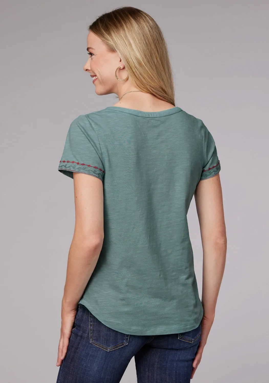 Tailored Cuffs Limited Edition Roper Womens Floral Split V Blue 100% Cotton S/S T-Shirt