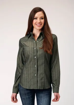 Roper Womens Floral Tone on Tone Grey Poly/Cotton L/S Shirt Yarn Dyed Roper Womens Floral Tone on Tone Grey Poly/Cotton L/S Shirt Unisex Design
