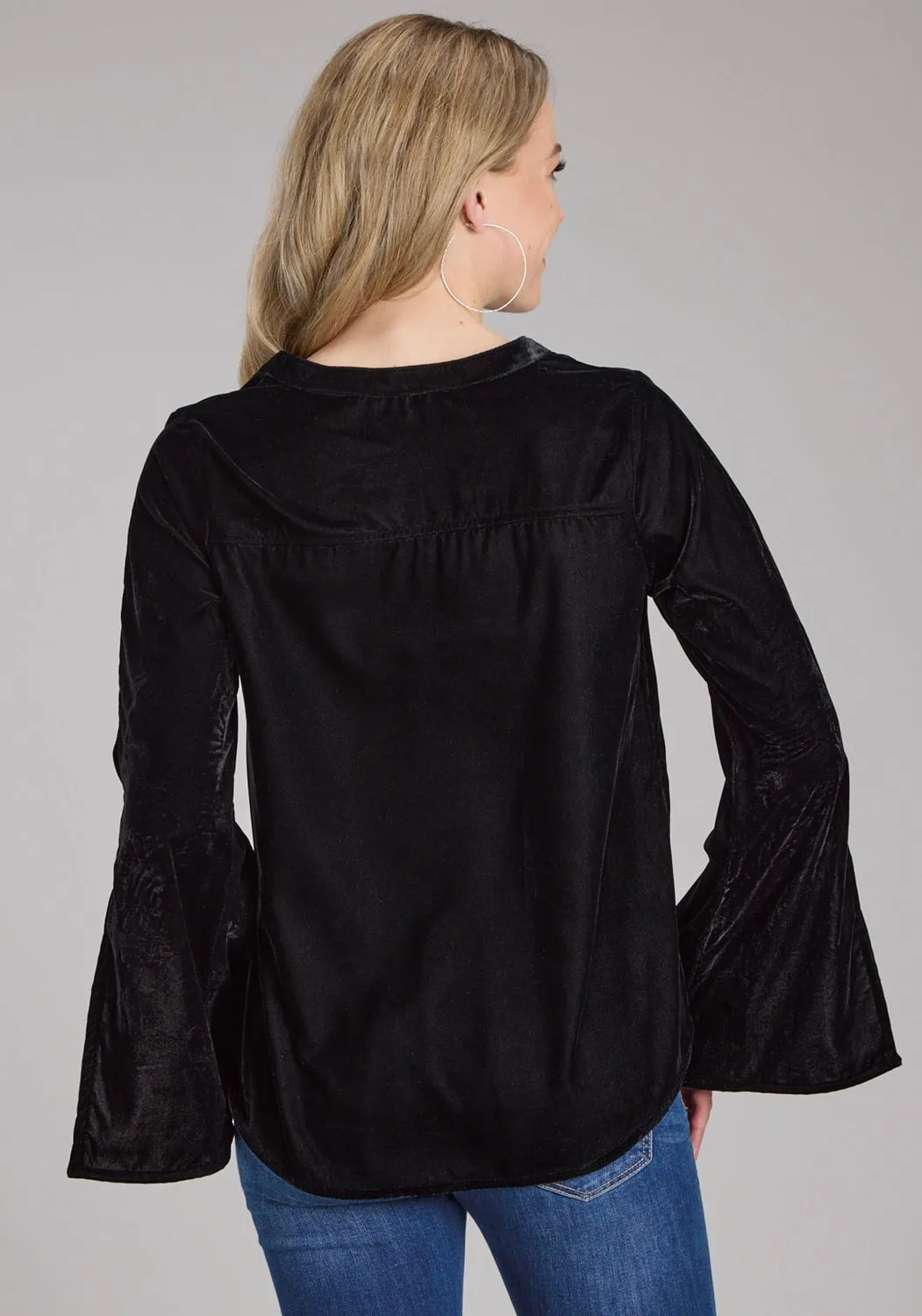 Roper Womens Floral Velvet Black 100% Rayon L/S Blouse Country Escape Non Restrictive Fit