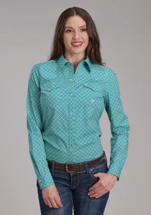 Roper Womens Four Point Foulard Turquoise Cotton Blend L/S Shirt space-saving Roper Womens Four Point Foulard Turquoise Cotton Blend L/S Shirt Travel Friendly Fashionable Layer