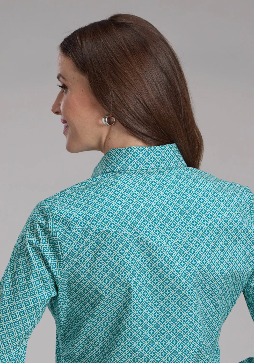 Thermal regulation Roper Womens Four Point Foulard Turquoise Cotton Blend L/S Shirt