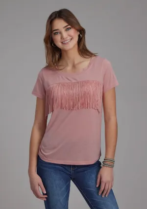 Roper Womens Front Yoke Fringe Pink Poly/Rayon S/S T-Shirt Snag Resistant Fabric Roper Womens Front Yoke Fringe Pink Poly/Rayon S/S T-Shirt Sophisticated Elegance