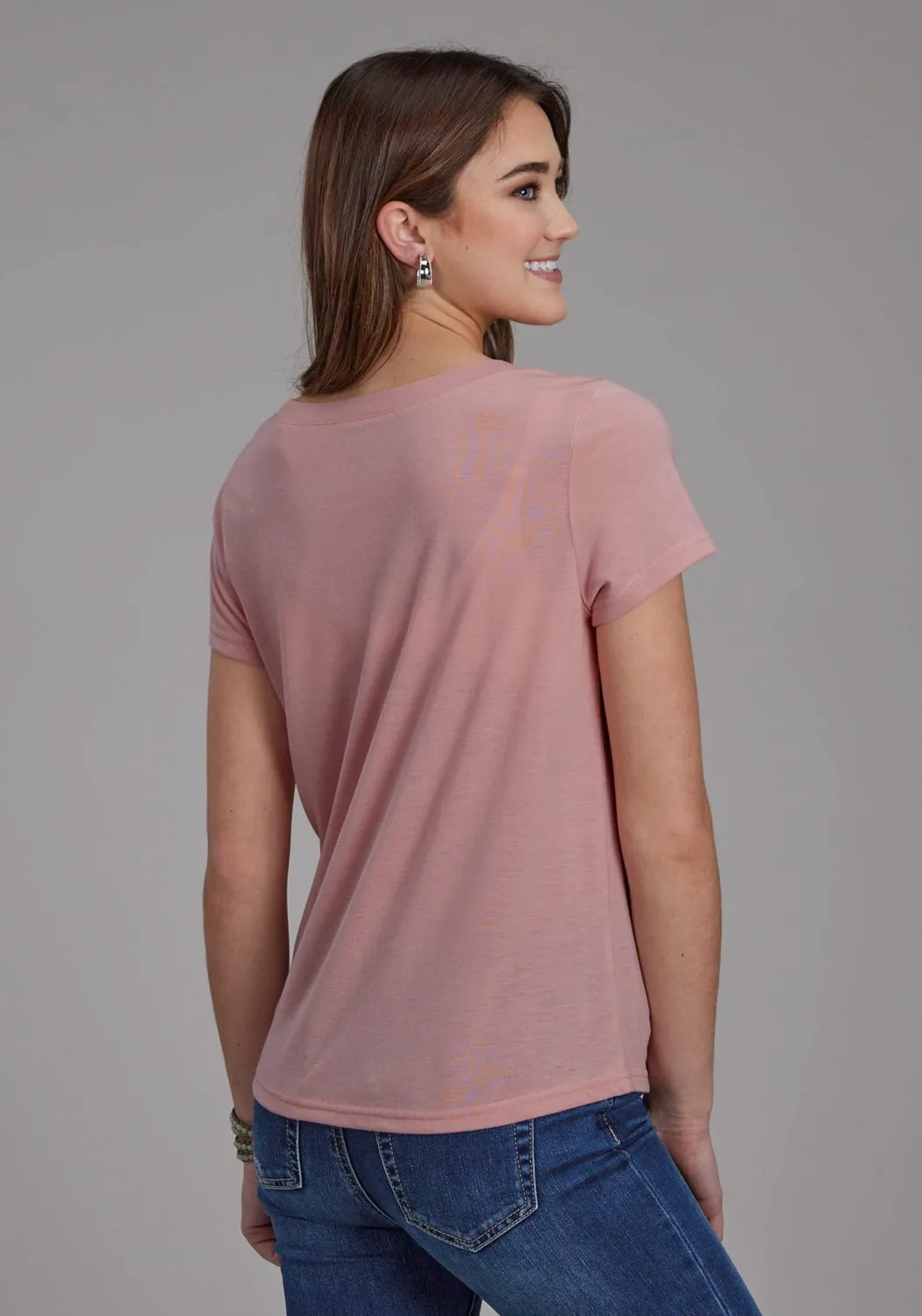 Roper Womens Front Yoke Fringe Pink Poly/Rayon S/S T-Shirt Chic Option Versatile Design