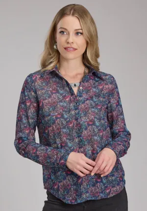 Roper Womens Gem Floral Georgette Multi-Color 100% Polyester L/S Blouse Sleek Fit Roper Womens Gem Floral Georgette Multi-Color 100% Polyester L/S Blouse Chic Look Luxurious Feel