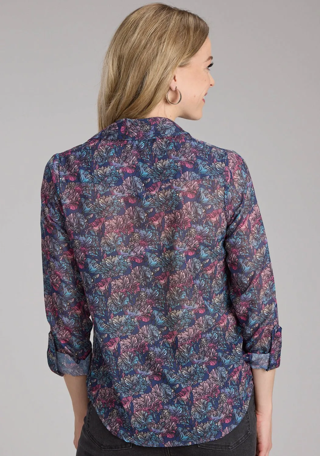 Roper Womens Gem Floral Georgette Multi-Color 100% Polyester L/S Blouse Contemporary Design