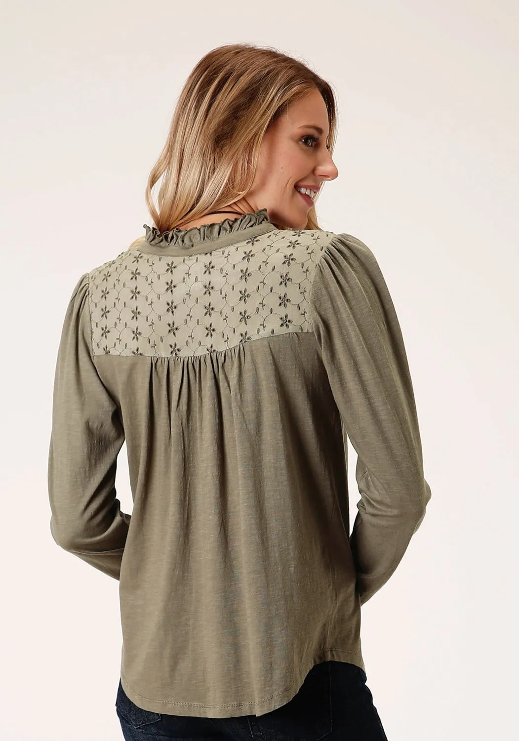 Roper Womens Green 100% Cotton Victorian Schiffly L/S Tunic Classic Fit Design