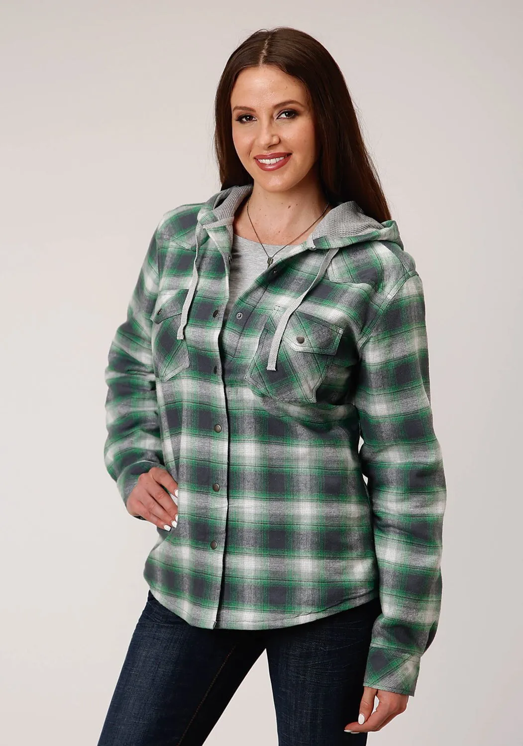 Stylish Choice Versatile Tailoring Roper Womens Green/White 100% Cotton Reversible Hooded Jacket
