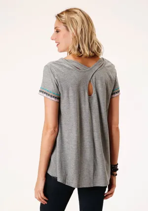 Roper Womens Grey 100% Cotton Geometric Embroidery S/S T-Shirt Non Irritating Stitching Roper Womens Grey 100% Cotton Geometric Embroidery S/S T-Shirt Backpacking Trip Wedding guest