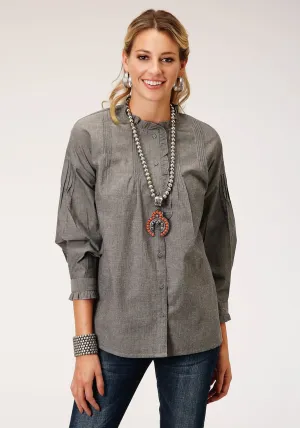 Roper Womens Grey 100% Cotton Romantic Melange L/S Blouse Consistent Style Comfortable Edge Roper Womens Grey 100% Cotton Romantic Melange L/S Blouse