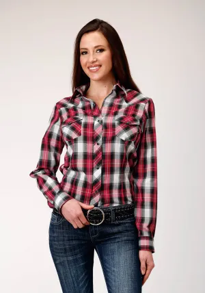Roper Womens Grey Plaid Red Cotton Blend L/S Shirt Smart Style Roper Womens Grey Plaid Red Cotton Blend L/S Shirt Trendy Comfort