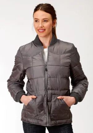 Roper Womens Grey Polyester Quilted Insulated Jacket Polished Look Work Ready Neutral Weekend Getaway Minimalist Breathable Roper Womens Grey Polyester Quilted Insulated Jacket