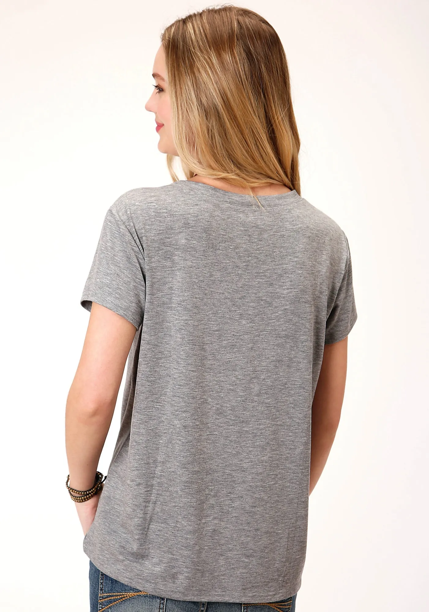 Non Iron Roper Womens Grey Poly/Rayon Cowboy Ranch S/S T-Shirt