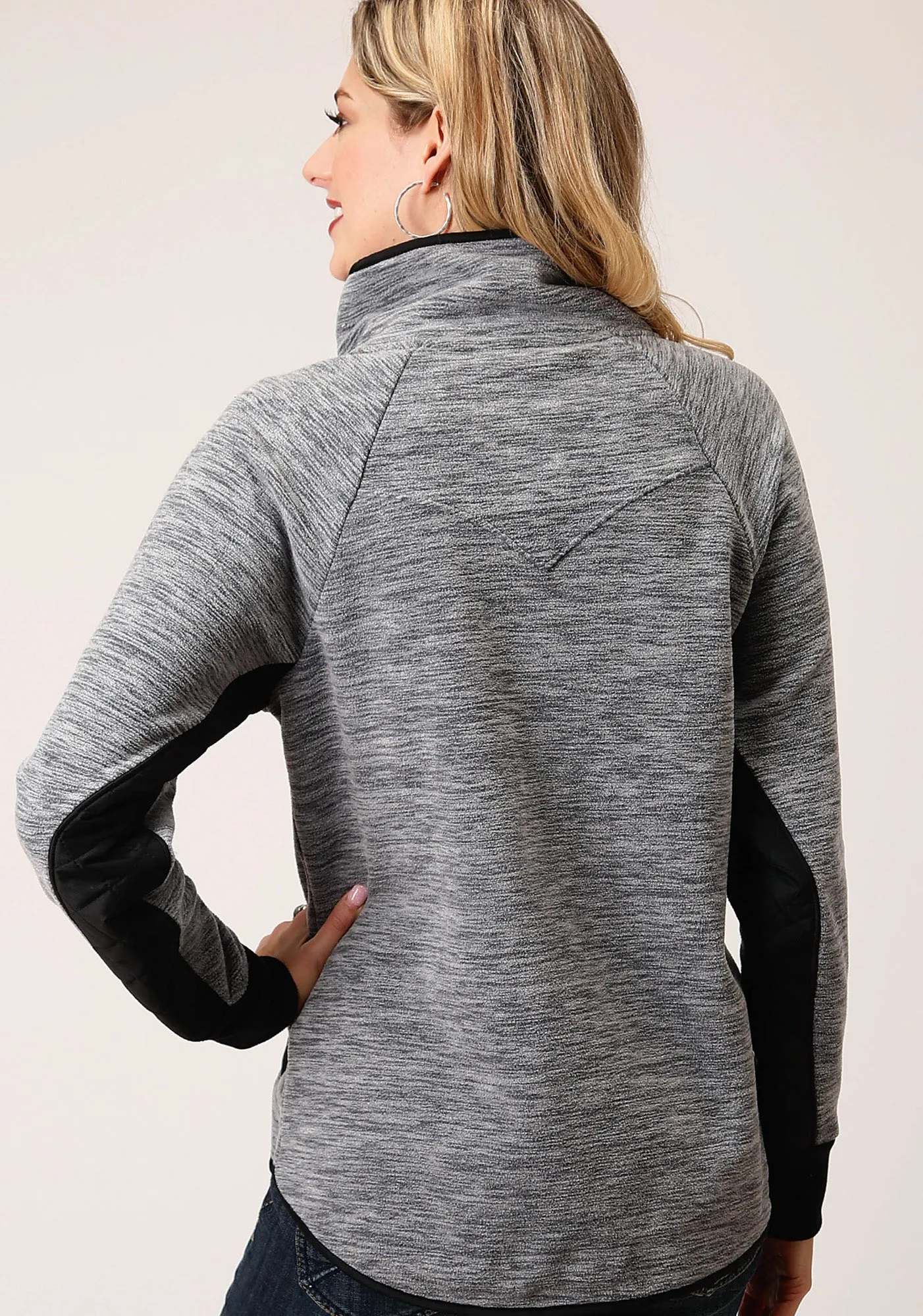 Roper Womens Grey/Black Polyester MicroFleece Pullover Jacket Durable Rivet Hardware