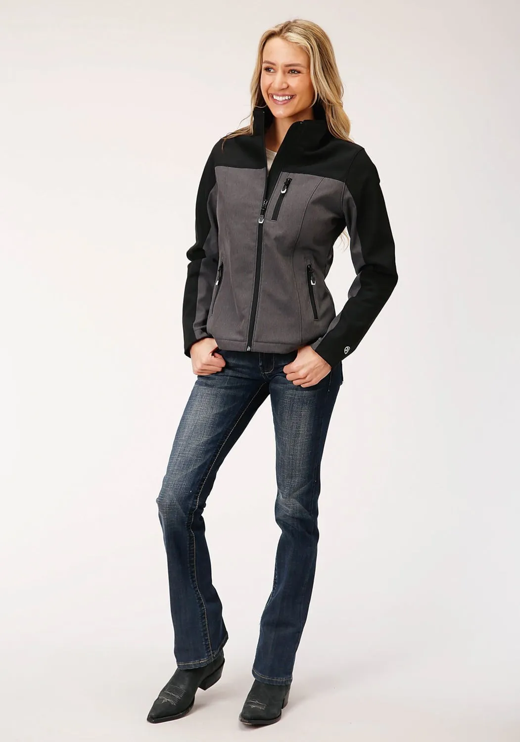 Roper Womens Grey/Black Polyester PCD Softshell Jacket Layer Friendly Piece