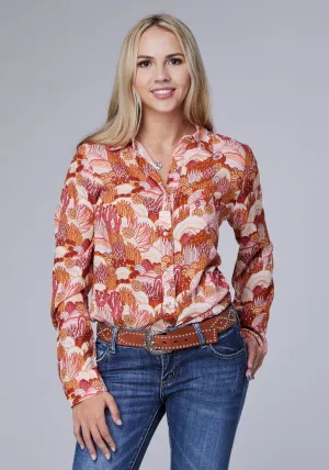Roper Womens Groovy Cacti Pink 100% Rayon L/S Blouse Casual Elegance Nautical Look Structured Collar Roper Womens Groovy Cacti Pink 100% Rayon L/S Blouse