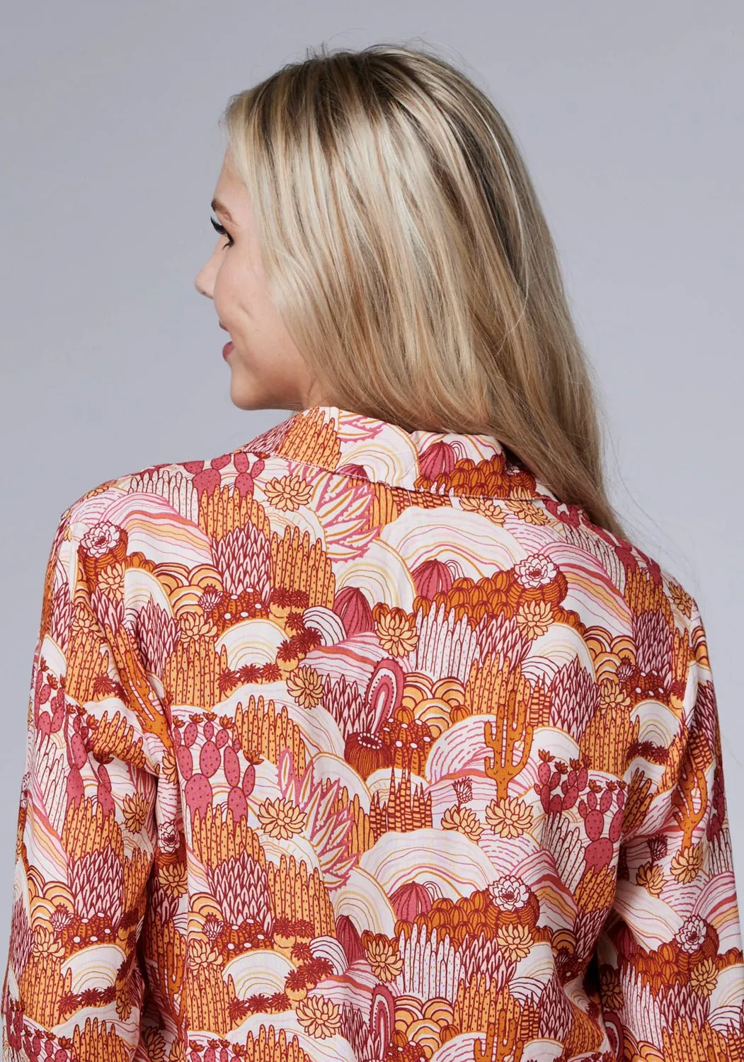 Quality Wear Inner Layer Roper Womens Groovy Cacti Pink 100% Rayon L/S Blouse