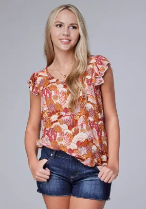 Roper Womens Groovy Cacti Pink 100% Rayon S/L Blouse Wardrobe Must Have Layered Design Roper Womens Groovy Cacti Pink 100% Rayon S/L Blouse