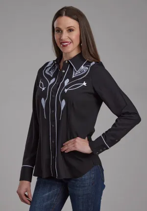 Roper Womens Heart Twill Retro Black Poly/Spandex L/S Shirt Polo Collar Roper Womens Heart Twill Retro Black Poly/Spandex L/S Shirt Backpacking Trip natural fiber