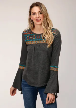 Roper Womens Heather Gray 100% Cotton Peasant Top L/S Tunic Effortless Fit Roper Womens Heather Gray 100% Cotton Peasant Top L/S Tunic Laser Cut Edges Trendy Choice