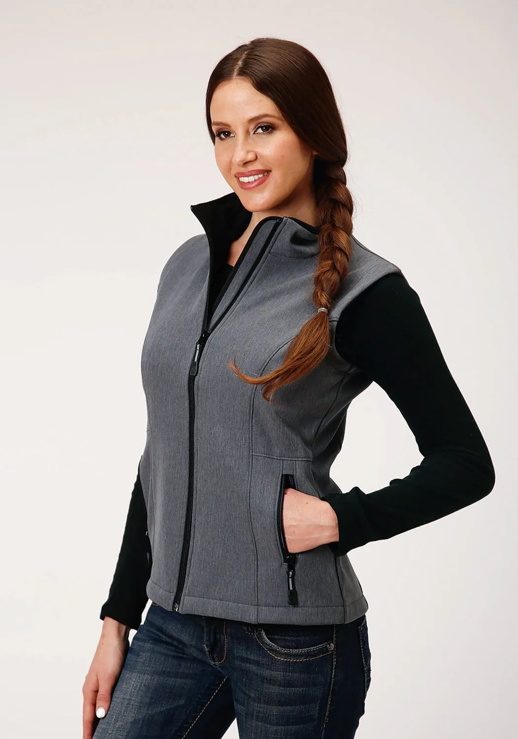 Roper Womens Heather Grey Polyester Softshell Vest Balanced Look