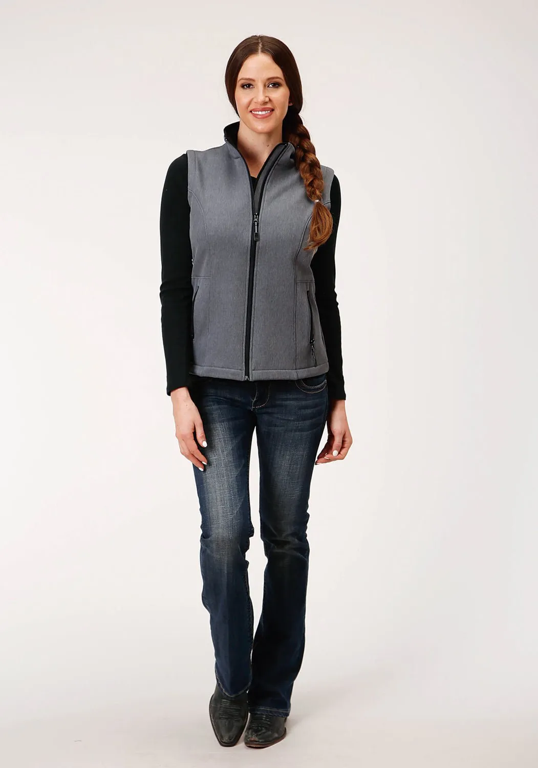 Roper Womens Heather Grey Polyester Softshell Vest Daily Wear Summer Vibes Music Event Summer Vibes