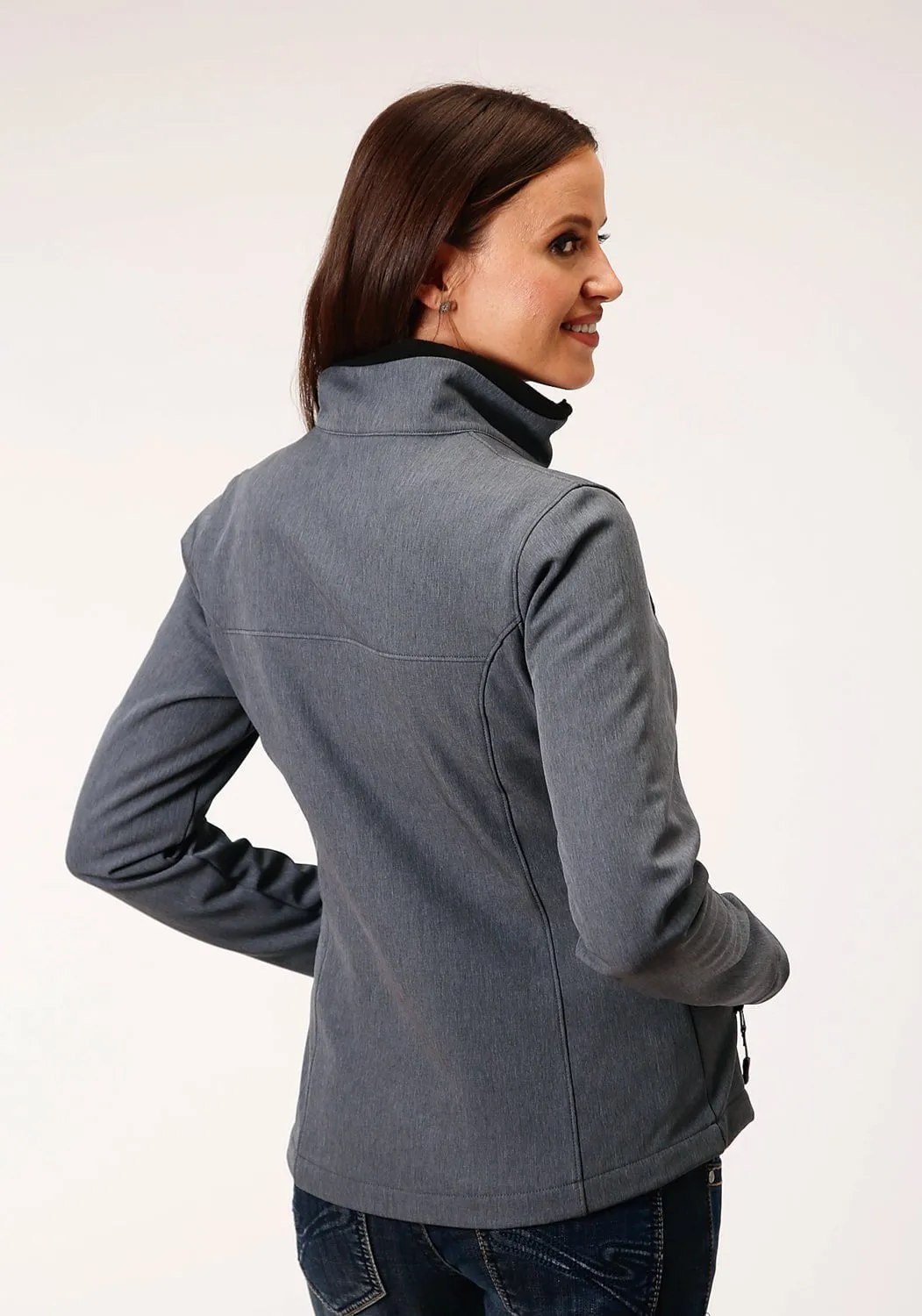 Roper Womens Heather Grey Polyester Softshell Zip Jacket Sleek Design Fashionable Fit