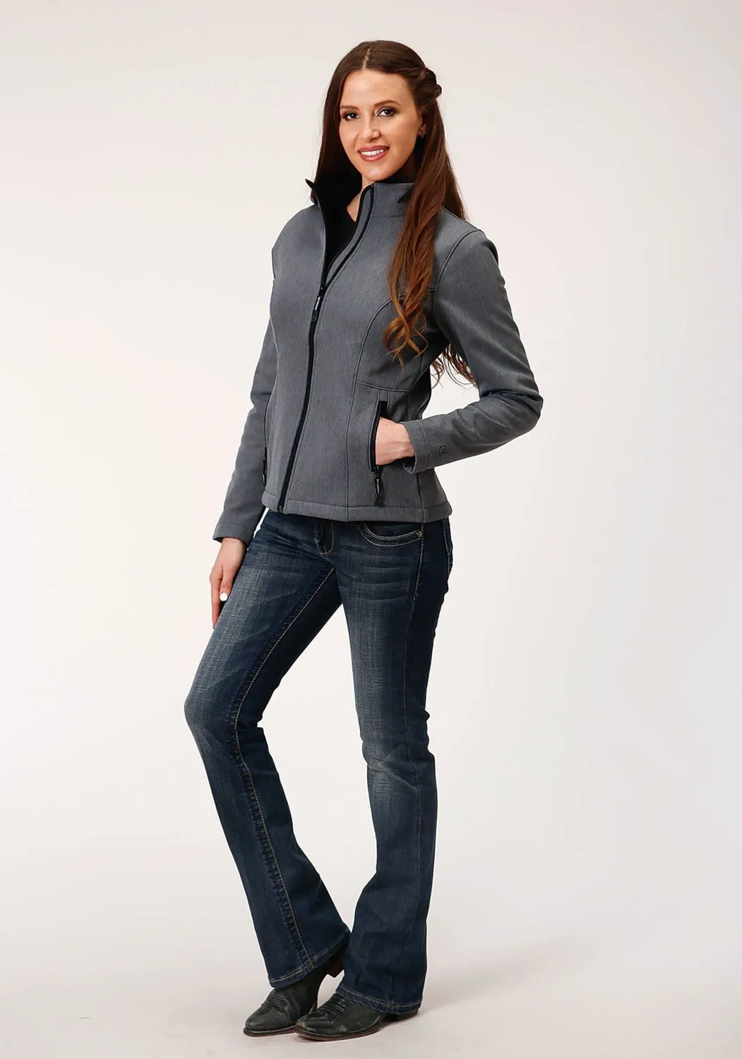 Holiday Vibes Athlete Fit Weekend Style Outdoor Adventure Roper Womens Heather Grey Polyester Softshell Zip Jacket