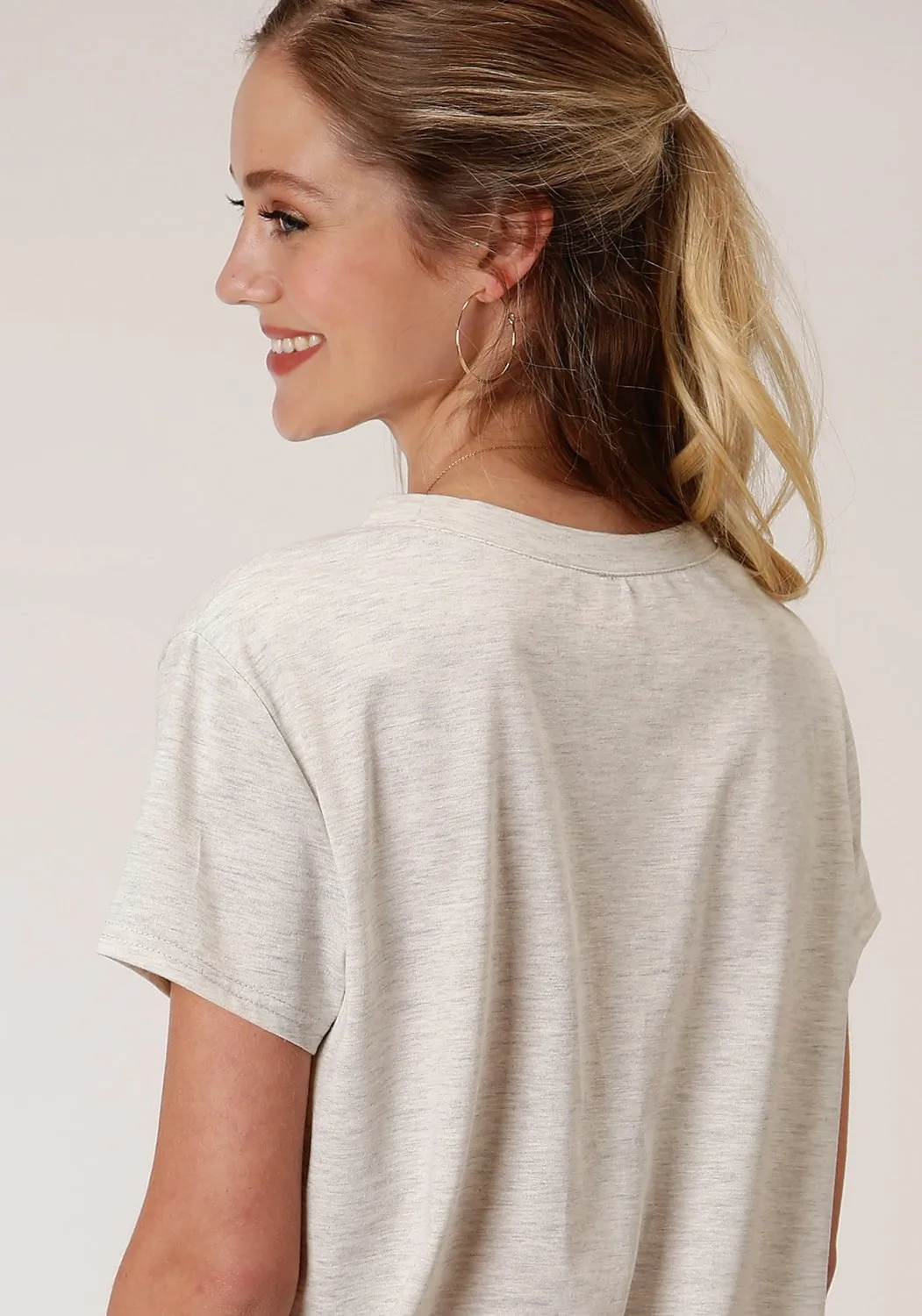 Graduation Ceremony Roper Womens Heather Oatmeal Rayon Horseshoe S/S T-Shirt