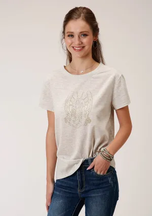 Roper Womens Heather Oatmeal Rayon Horseshoe S/S T-Shirt Work-Ready Roper Womens Heather Oatmeal Rayon Horseshoe S/S T-Shirt Party Ready