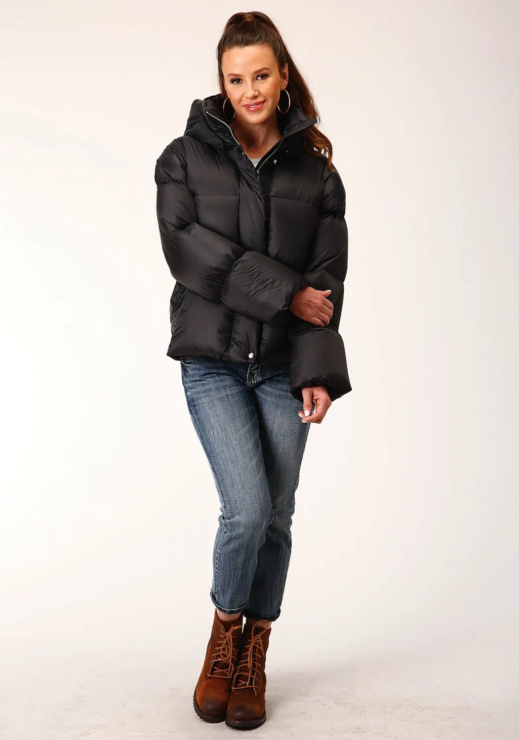 Roper Womens Hooded Puffer Black 100% Nylon Softshell Jacket Spring Mood Outdoor Enthusiast Formal Outfit Ideas