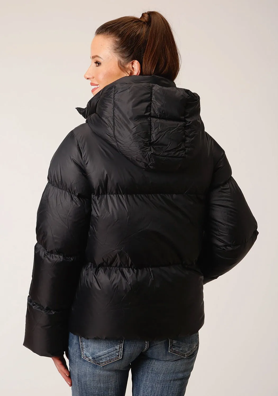 Roper Womens Hooded Puffer Black 100% Nylon Softshell Jacket Classic Casual