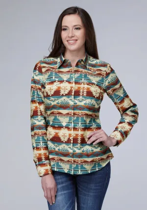 Roper Womens Horizontal Aztec Serape Multi-Color 100% Cotton L/S S/L Shirt Lightweight Material Roper Womens Horizontal Aztec Serape Multi-Color 100% Cotton L/S S/L Shirt Structured Shoulder Support Reinforced Elasticity