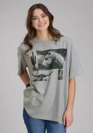 Roper Womens Horse and Longhorn Grey Cotton Blend S/S T-Shirt Cozy Option Roper Womens Horse and Longhorn Grey Cotton Blend S/S T-Shirt Abrasion Resistant Edges Business casual