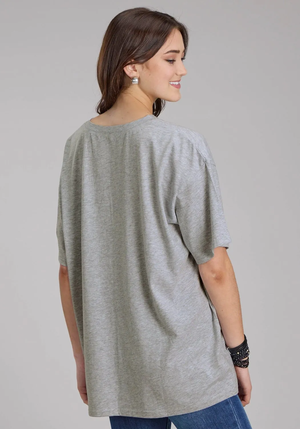 Classic Wardrobe Roper Womens Horse and Longhorn Grey Cotton Blend S/S T-Shirt