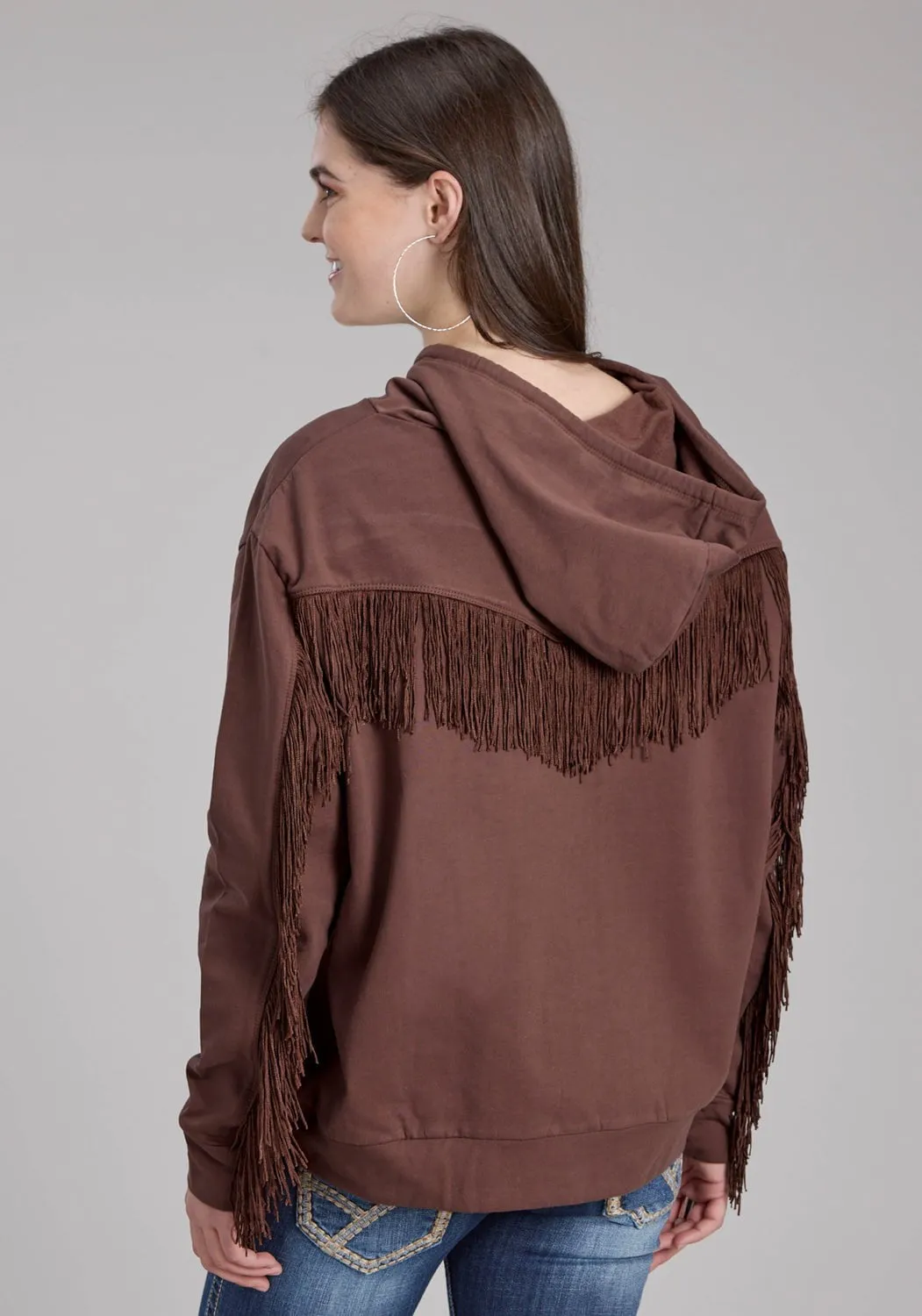 Roper Womens Howdy Fringe Brown 100% Cotton Hoodie Street Style Eco Friendly Date Night