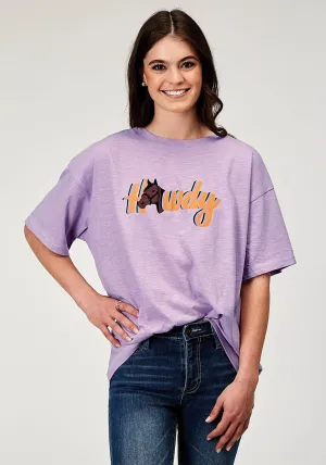 Roper Womens Howdy Horse Lilac 100% Cotton S/S T-Shirt Lightweight Material Roper Womens Howdy Horse Lilac 100% Cotton S/S T-Shirt Regular Fit Youthful Appeal