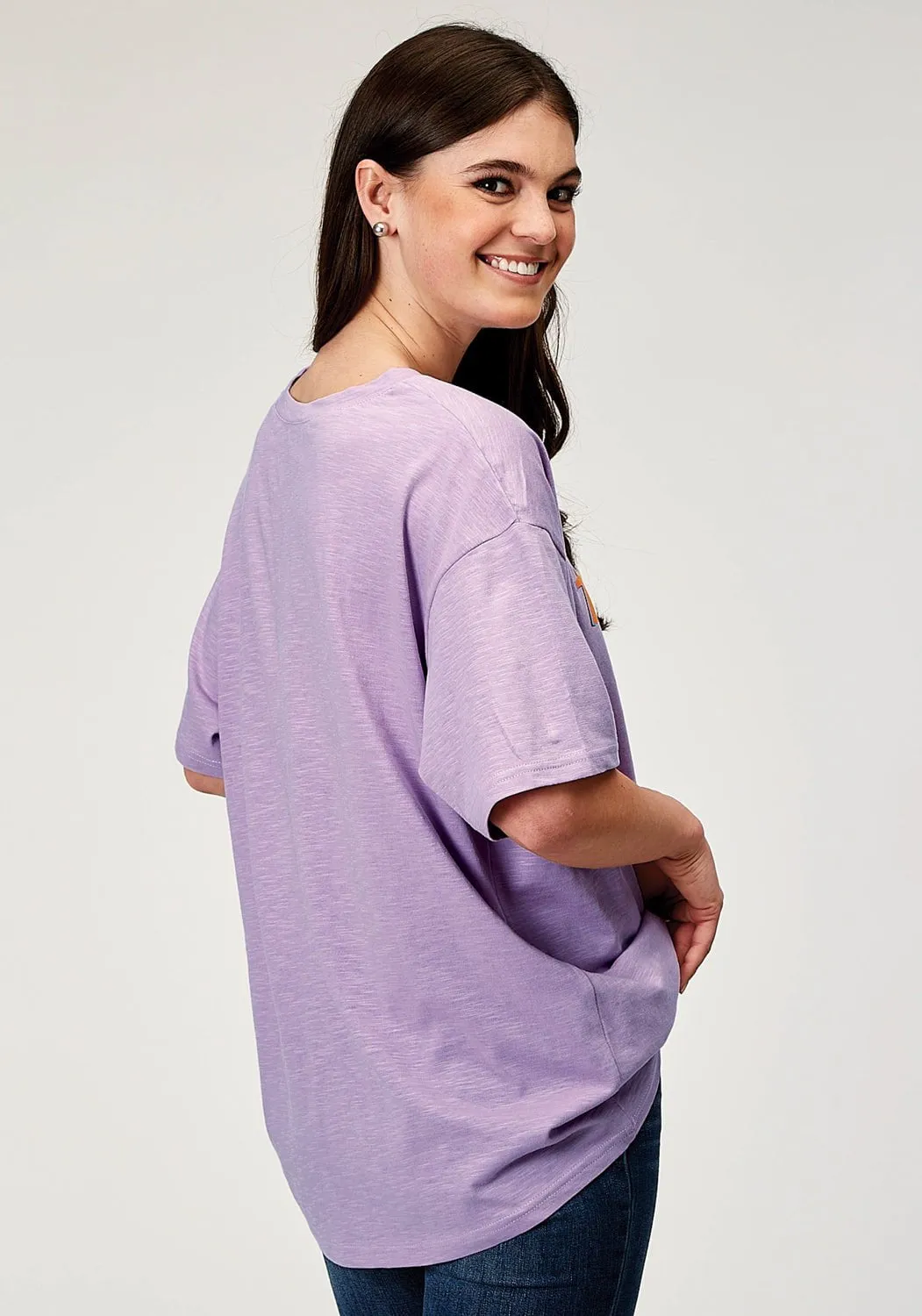 Roper Womens Howdy Horse Lilac 100% Cotton S/S T-Shirt Double Needle Hemming