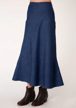 Roper Womens Indigo Blue 100% Cotton Bias Cut Midi Skirt Balanced Style Modern Fit Daily Wear Breathable Classic Roper Womens Indigo Blue 100% Cotton Bias Cut Midi Skirt