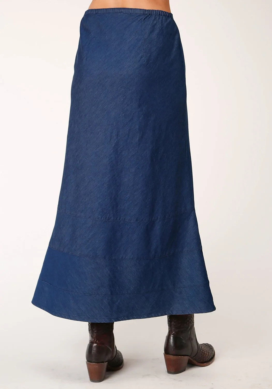 Roper Womens Indigo Blue 100% Cotton Bias Cut Midi Skirt Hypoallergenic Material Composition