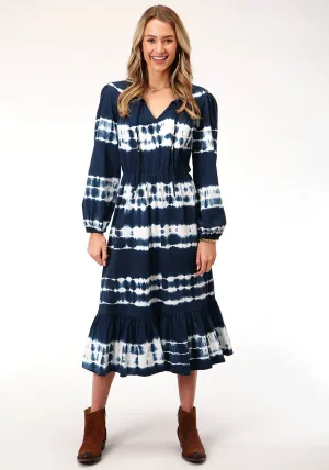 Roper Womens Indigo/White 100% Cotton Tie Dye L/S Dress Stylish Spark Roper Womens Indigo/White 100% Cotton Tie Dye L/S Dress Versatile Look Party Look Luxury