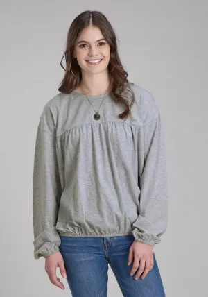 Roper Womens Jersey Knit Grey Cotton Blend L/S Blouse Casual Look Roper Womens Jersey Knit Grey Cotton Blend L/S Blouse Work Appropriate Cultural Inspired