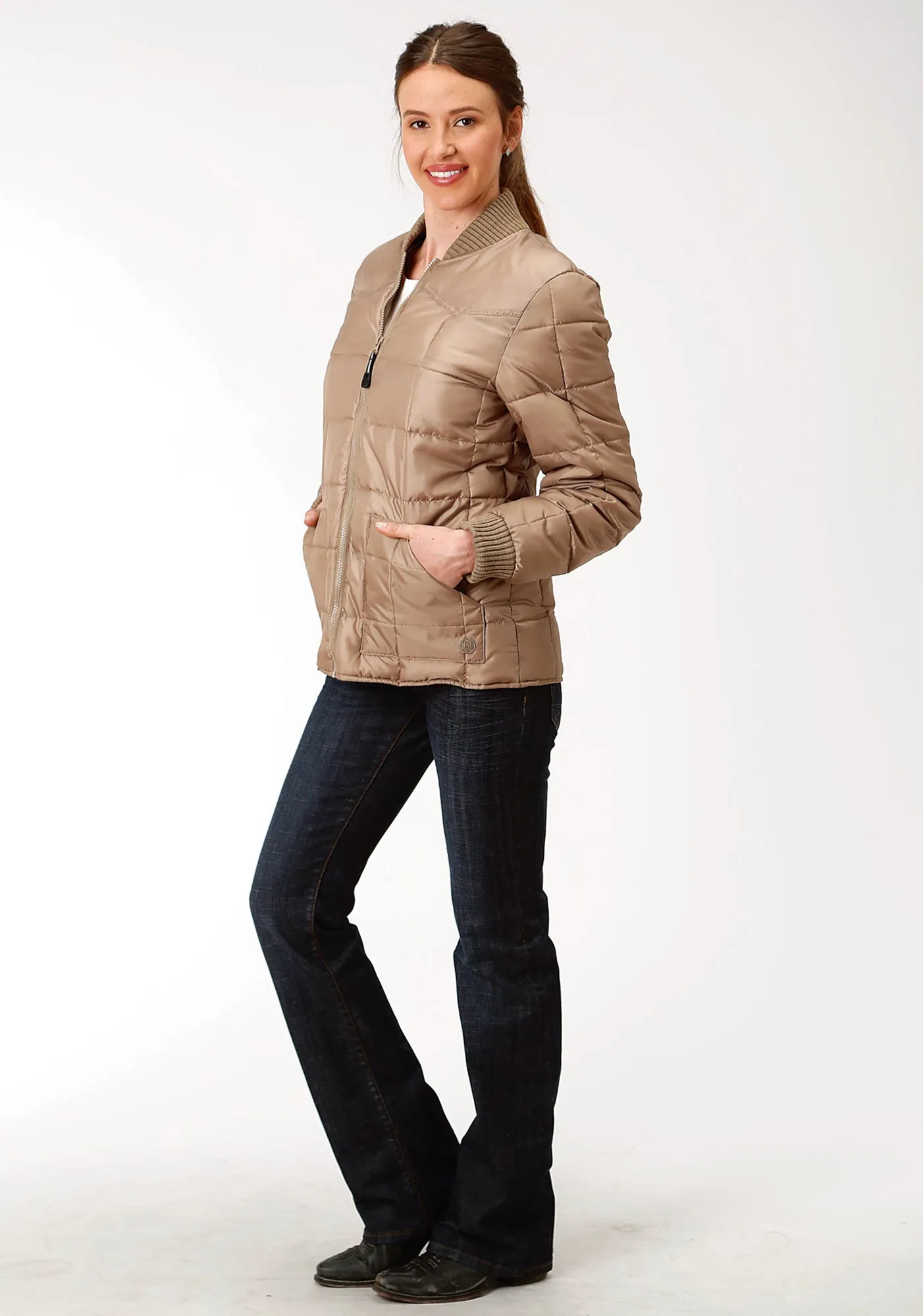 Roper Womens Khaki Polyester Quilted Insulated Jacket Casual Option Family Style Casual Work Meeting