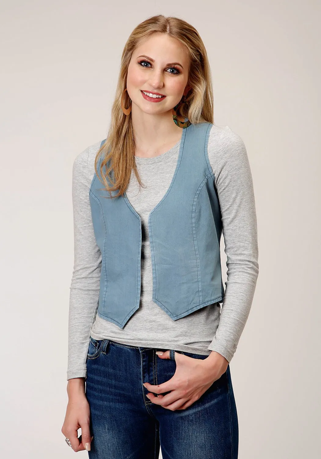Roper Womens Light Blue 100% Cotton Denim Western Vest Chic Comfort Trendy Fit