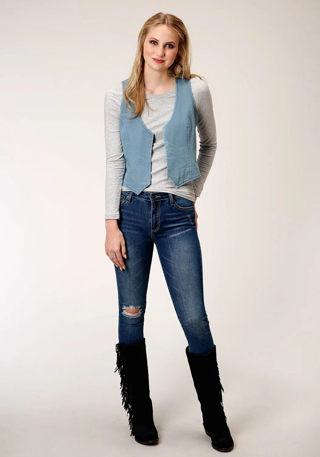 Roper Womens Light Blue 100% Cotton Denim Western Vest Trend Setter Smart Casual Classic Wear